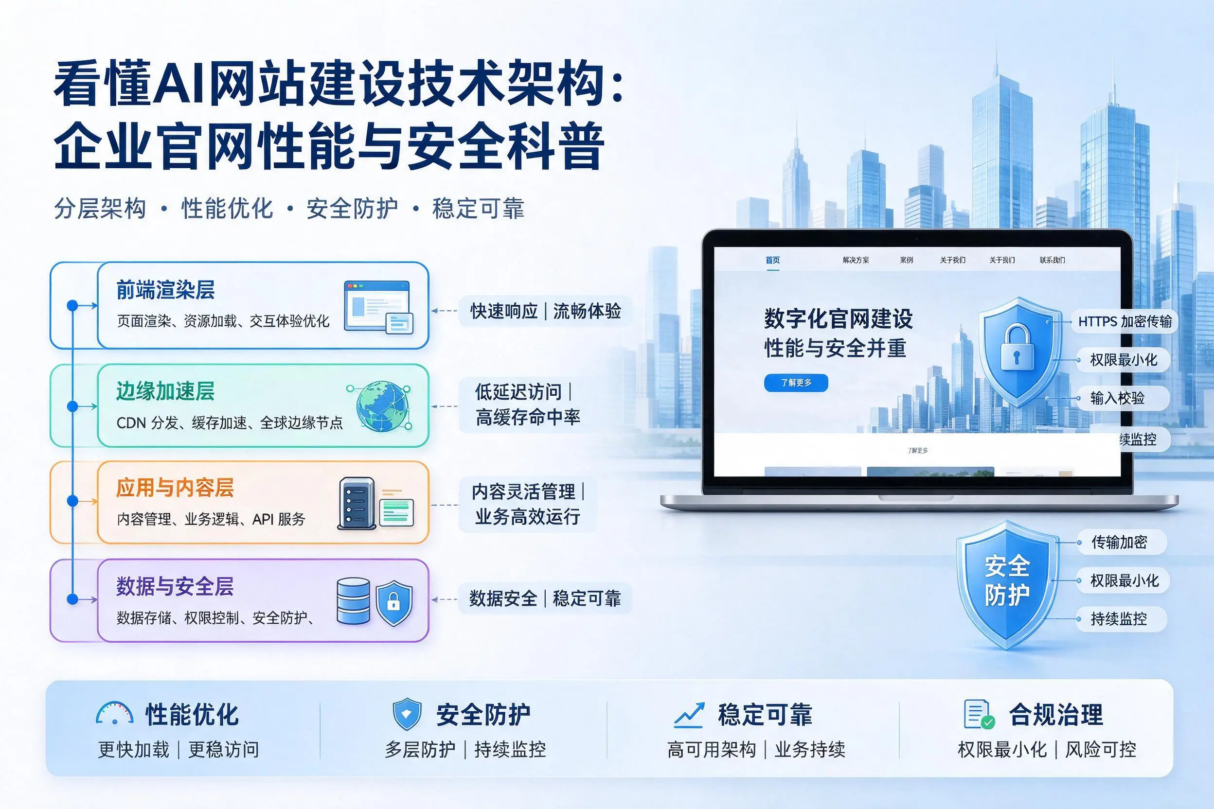 看懂AI网站建设技术架构：西安企业官网性能与安全科普