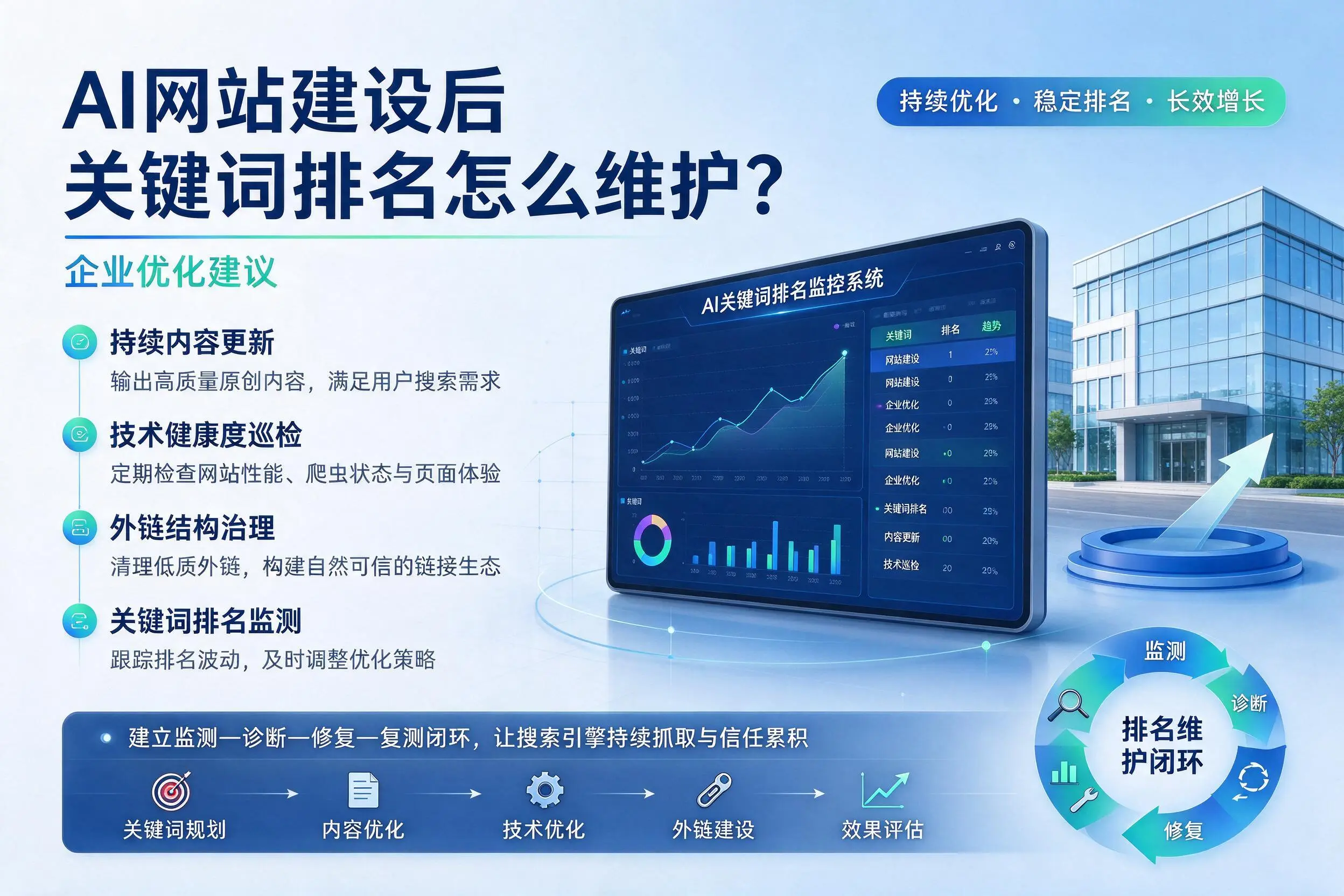 AI网站建设后关键词排名怎么维护?西安企业优化建议