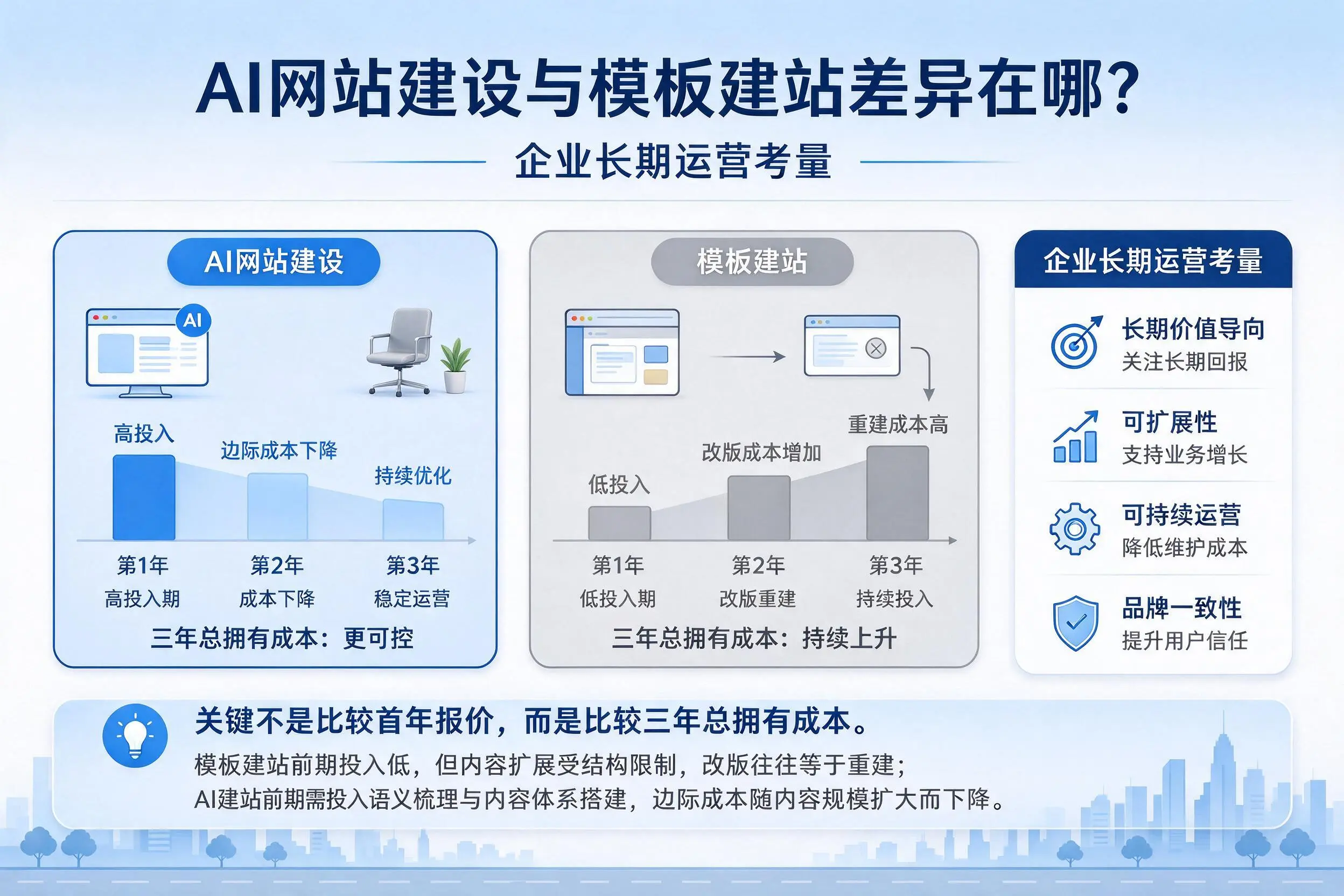 AI网站建设与模板建站差异在哪?西安企业长期运营考量